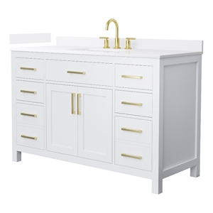 Beckett 54&quot White Single Vanity & White Quartz Top (3-Hole) & Gold Trim
