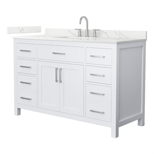 Beckett 54&quot White Single Vanity & Giotto Quartz Top (3-Hole) & Nickel Trim