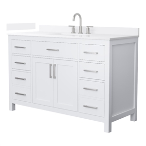 Beckett 54&quot White Single Vanity & White Quartz Top (3-Hole) & Nickel Trim
