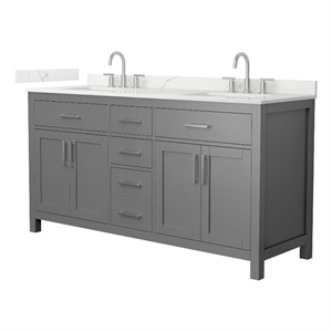 Beckett 66&quot Dark Gray Double Vanity & Giotto Quartz Top (3-Hole) & Nickel Trim
