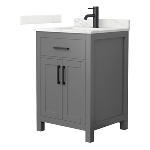 Beckett 24&quot Dark Gray Single Vanity & Giotto Quartz Top (1-Hole) & Black Trim
