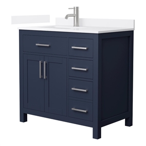 Beckett 36&quot Dark Blue Single Vanity & White Quartz Top (1-Hole) & Nickel Trim