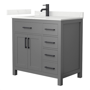 Beckett 36&quot Dark Gray Single Vanity & Giotto Quartz Top (1-Hole) & Black Trim