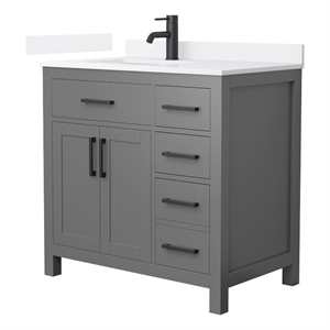 Beckett 36&quot Dark Gray Single Vanity & White Quartz Top (1-Hole) & Black Trim