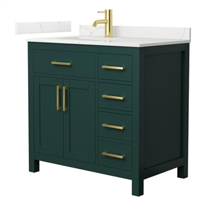 Beckett 36&quot Green Single Vanity & Giotto Quartz Top (1-Hole) & Gold Trim