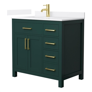 Beckett 36&quot Green Single Vanity & White Quartz Top (1-Hole) & Gold Trim