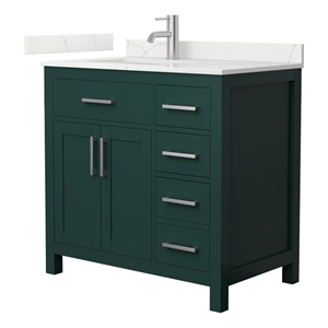 Beckett 36&quot Green Single Vanity & Giotto Quartz Top (1-Hole) & Nickel Trim