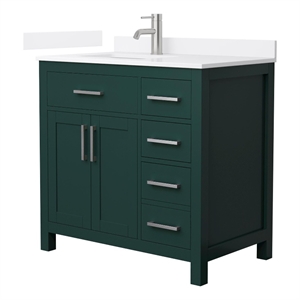 Beckett 36&quot Green Single Vanity & White Quartz Top (1-Hole) & Nickel Trim