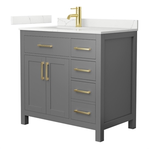 Beckett 36&quot Dark Gray Single Vanity & Giotto Quartz Top (1-Hole) & Gold Trim