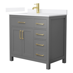 Beckett 36&quot Dark Gray Single Vanity & White Quartz Top (1-Hole) & Gold Trim