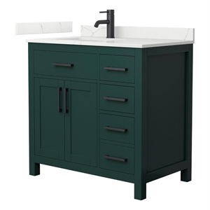 Beckett 36&quot Green Single Vanity & Giotto Quartz Top (1-Hole) & Black Trim