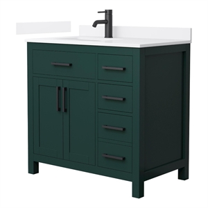 Beckett 36&quot Green Single Vanity & White Quartz Top (1-Hole) & Black Trim