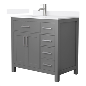 Beckett 36&quot Dark Gray Single Vanity & White Quartz Top (1-Hole) & Nickel Trim