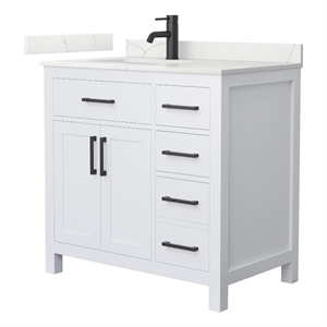 Beckett 36&quot White Single Vanity & Giotto Quartz Top (1-Hole) & Black Trim