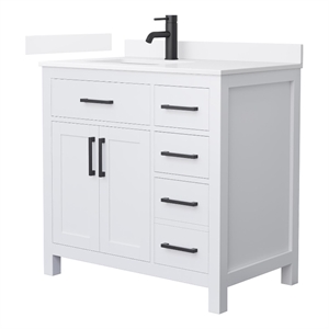 Beckett 36&quot White Single Vanity & White Quartz Top (1-Hole) & Black Trim