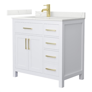Beckett 36&quot White Single Vanity & Giotto Quartz Top (1-Hole) & Gold Trim