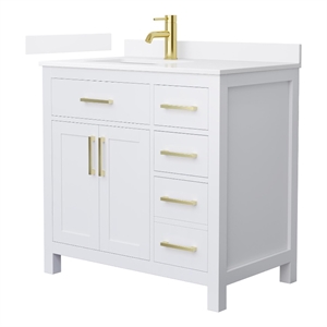Beckett 36&quot White Single Vanity & White Quartz Top (1-Hole) & Gold Trim