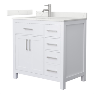 Beckett 36&quot White Single Vanity & Giotto Quartz Top (1-Hole) & Nickel Trim
