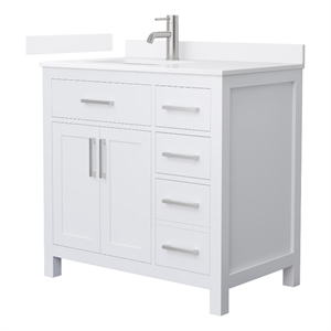 Beckett 36&quot White Single Vanity & White Quartz Top (1-Hole) & Nickel Trim