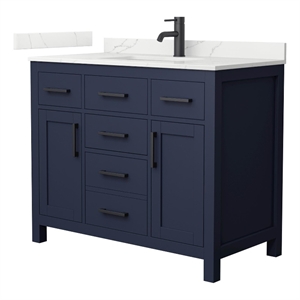 Beckett 42&quot Dark Blue Single Vanity & Giotto Quartz Top (1-Hole) & Black Trim