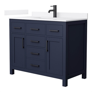 Beckett 42&quot Dark Blue Single Vanity & White Quartz Top (1-Hole) & Black Trim