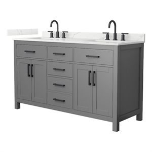 Beckett 60&quot Dark Gray Double Vanity & Giotto Quartz Top (3-Hole) & Black Trim