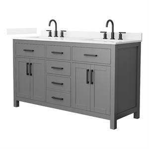 Beckett 60&quot Dark Gray Double Vanity & White Quartz Top (3-Hole) & Black Trim