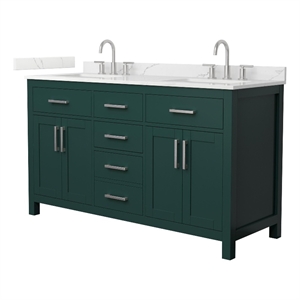 Beckett 60&quot Green Double Vanity & Giotto Quartz Top (3-Hole) & Nickel Trim