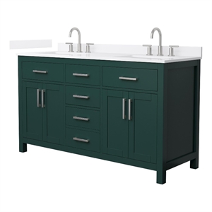 Beckett 60&quot Green Double Vanity & White Quartz Top (3-Hole) & Nickel Trim