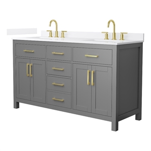 Beckett 60&quot Dark Gray Double Vanity & White Quartz Top (3-Hole) & Gold Trim