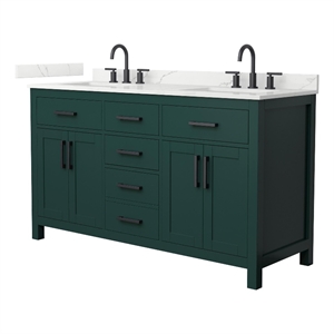 Beckett 60&quot Green Double Vanity & Giotto Quartz Top (3-Hole) & Black Trim