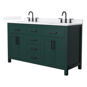 Beckett 60&quot Green Double Vanity & White Quartz Top (3-Hole) & Black Trim