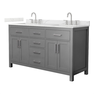 Beckett 60&quot Dark Gray Double Vanity & Giotto Quartz Top (3-Hole) & Nickel Trim