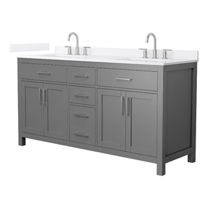 Beckett 66&quot Dark Gray Double Vanity & White Quartz Top (3-Hole) & Nickel Trim
