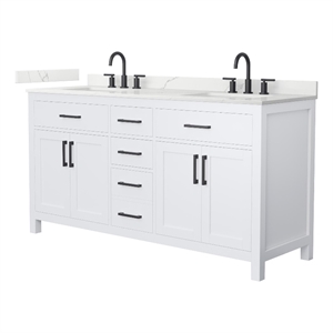 Beckett 66&quot White Double Vanity & Giotto Quartz Top (3-Hole) & Black Trim