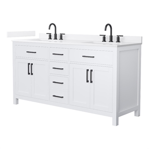 Beckett 66&quot White Double Vanity & White Quartz Top (3-Hole) & Black Trim