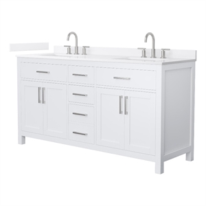 Beckett 66&quot White Double Vanity & White Quartz Top (3-Hole) & Nickel Trim
