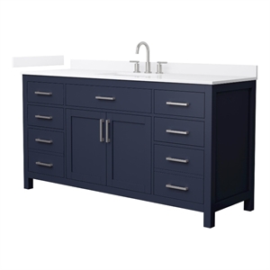 Beckett 66&quot Dark Blue Single Vanity & White Quartz Top (3-Hole) & Nickel Trim