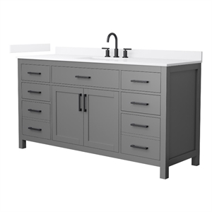 Beckett 66&quot Dark Gray Single Vanity & White Quartz Top (3-Hole) & Black Trim