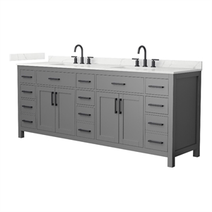 Beckett 84&quot Dark Gray Double Vanity & Giotto Quartz Top (3-Hole) & Black Trim
