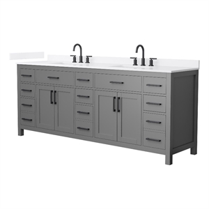 Beckett 84&quot Dark Gray Double Vanity & White Quartz Top (3-Hole) & Black Trim