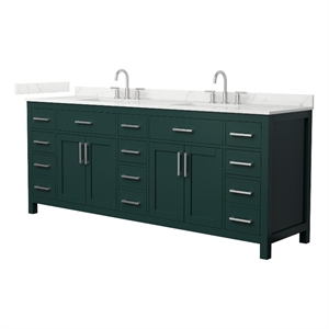 Beckett 84&quot Green Double Vanity & Giotto Quartz Top (3-Hole) & Nickel Trim