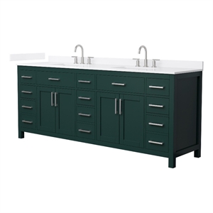 Beckett 84&quot Green Double Vanity & White Quartz Top (3-Hole) & Nickel Trim