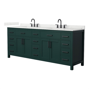 Beckett 84&quot Green Double Vanity & Giotto Quartz Top (3-Hole) & Black Trim