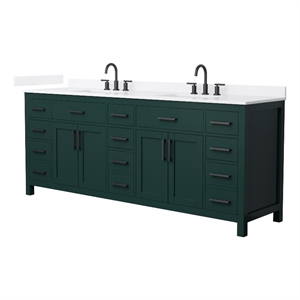 Beckett 84&quot Green Double Vanity & White Quartz Top (3-Hole) & Black Trim