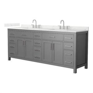 Beckett 84&quot Dark Gray Double Vanity & Giotto Quartz Top (3-Hole) & Nickel Trim