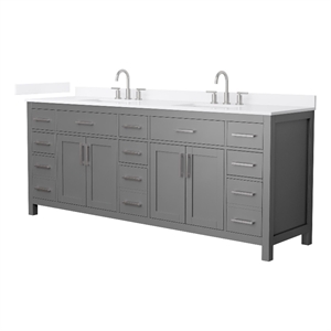 Beckett 84&quot Dark Gray Double Vanity & White Quartz Top (3-Hole) & Nickel Trim