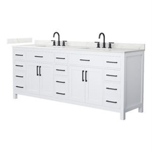 Beckett 84&quot White Double Vanity & Giotto Quartz Top (3-Hole) & Black Trim