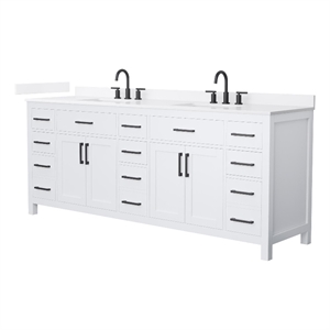 Beckett 84&quot White Double Vanity & White Quartz Top (3-Hole) & Black Trim