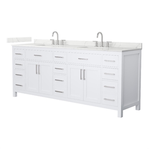 Beckett 84&quot White Double Vanity & Giotto Quartz Top (3-Hole) & Nickel Trim